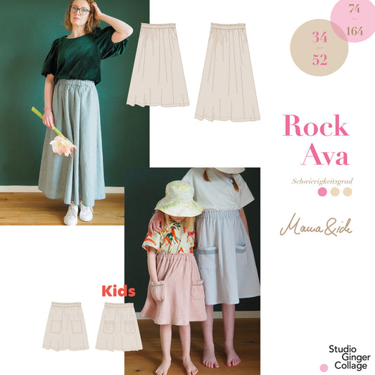 Ava Rock Mini & me - Schnittmuster und Anleitung - Damen 34 - 52 und Kinder 74/80 - 158/164