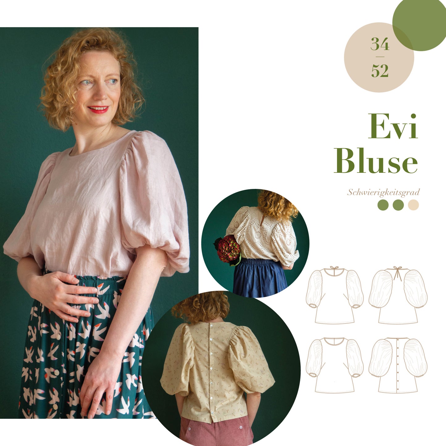 Evi Bluse Größen 34 -52 Schnittmuster und Nähanleitung